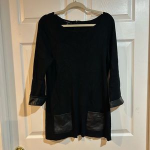 Lety & Me Long Tunic Black Sweater with Faux Leather accents